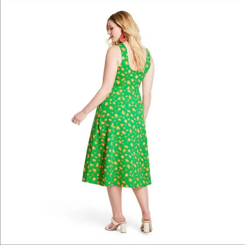 NWT Tabitha Brown x Target Leopard Print Knit Midi Dress Green/Orange - Picture 4 of 6